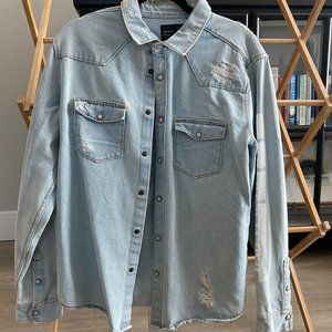 Distressed Light Blue Denim Overshirt